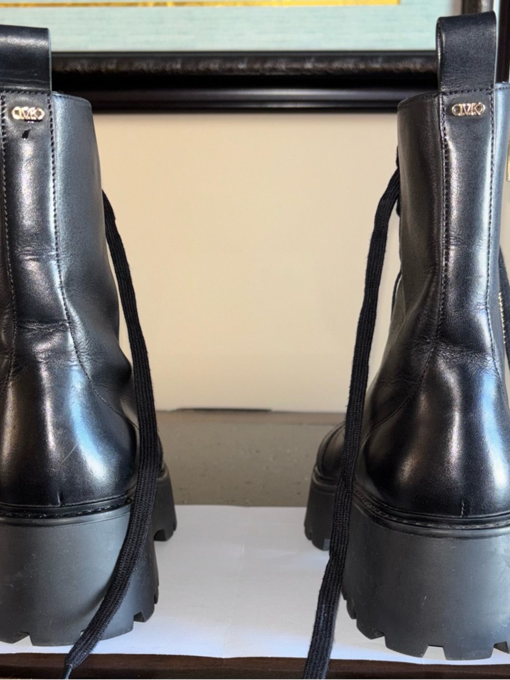 Michael Kors Black Lace-Up Combat Boots with Gold Hardware - Picture 2 of 7